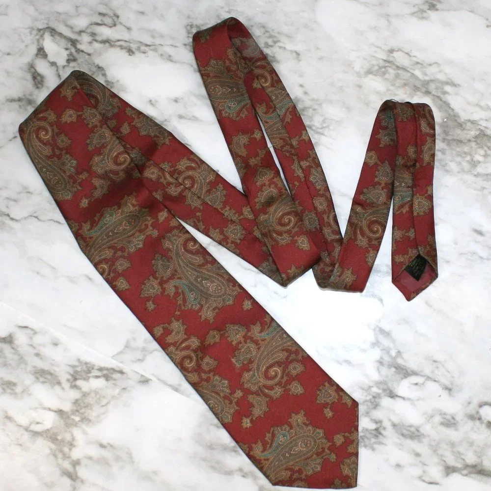 STAFFORD Necktie Paisley Classic Burgundy Red Vintage Silk Neck Tie